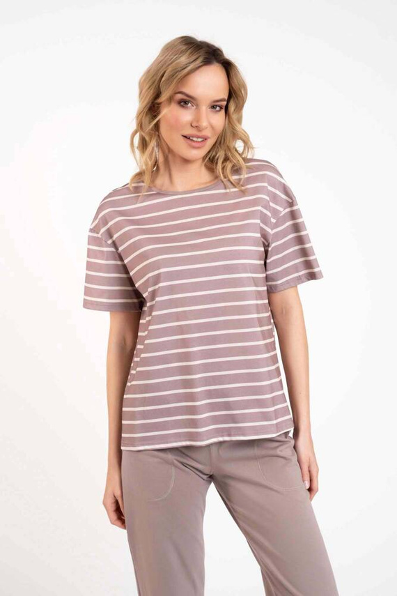 Betty Damen Schlafanzug kurzarm, lange Hose Italian Fashion - cappuccino/print cappuccino