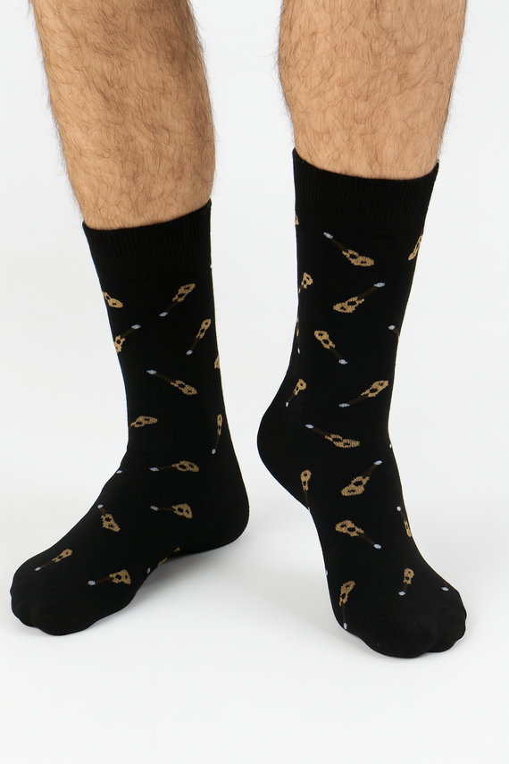 Herrensocken Milena Avangard 0125-122 – Kleine Gitarren | Baumwolle, druckfrei, polnische Produktion – schwarz