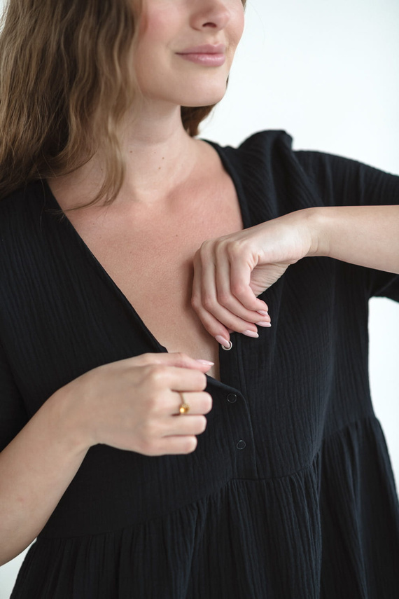 Aurora Musselin Umstands- und Stillnachthemd Milk&Love schwarz