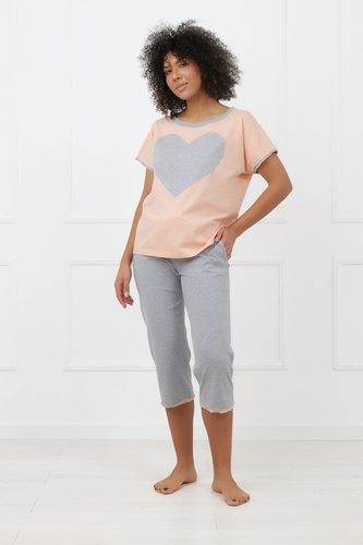 Damenpyjama Sabrina Italian Fashion 100% Baumwolle – kurzer Ärmel, 3/4 Hose