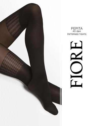 Fiore G6140 Pepita Black Strumpfhose 40 DEN mit Strumpfbandmuster Pepita