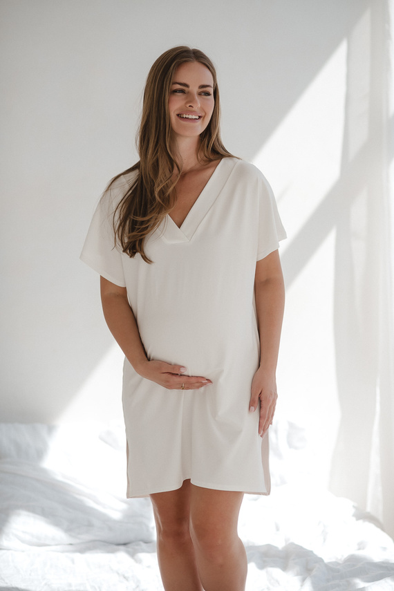Moon Milk&Love Umstands- und Stillnachthemd – cremefarbene Viskose, Übergröße | Polnische Qualität