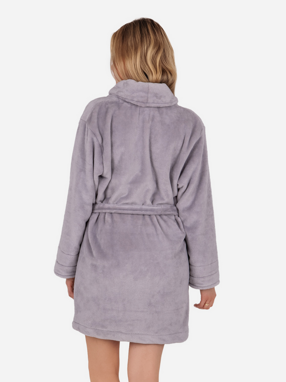 Olivia Kurzer Fleece-Bademantel für Damen von ByShelly – Hellgrau