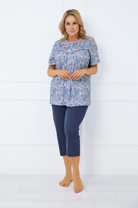 Facelia Damen Schlafanzug kurzarm, 3/4 Hose Italian Fashion - print/green