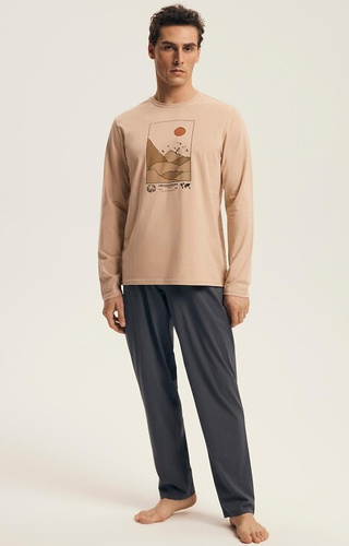 43474 Luro Henderson Core Herrenpyjama – Baumwolle, bedrucktes Oberteil, lange Hose