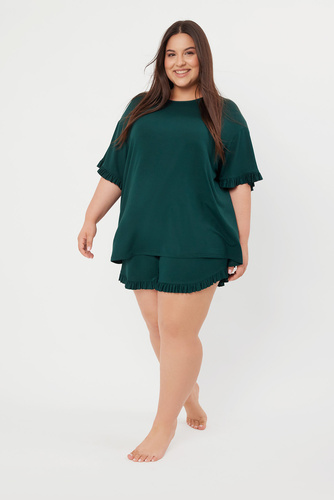 Style Kurzarm-Pyjama für Damen, Shorts Italian Fashion - grün