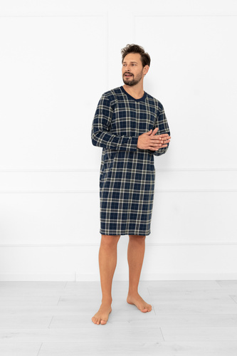 Herren Nachthemd Andreas - Baumwolle, langarm, Karo Italian Fashion