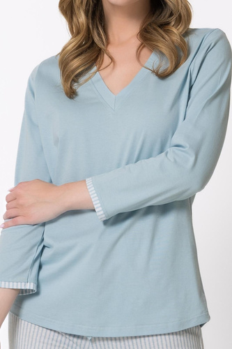 Damen-Pyjama Leveza 1767 Anita 7/8 Erbsengrün 100% Baumwolle Komfort