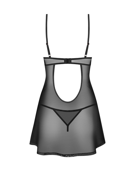 Euridia Chemise Obsessive Chemise schwarz – elegantes Nachthemd mit Bügeln und Tanga Chemise Obsessive Damen-Unterhemd – schwarz