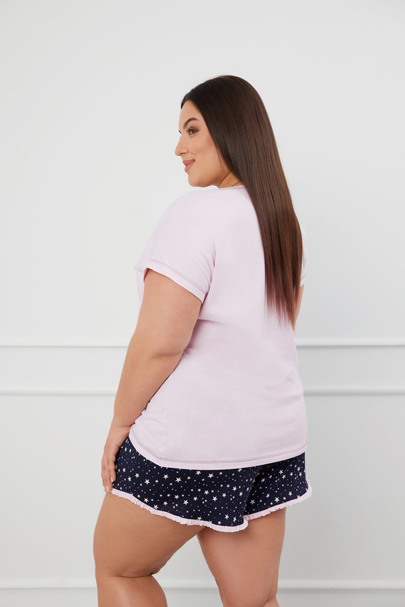 Libra Damen Schlafanzug mit kurzen Ärmeln, Shorts Italian Fashion - rosa/print 