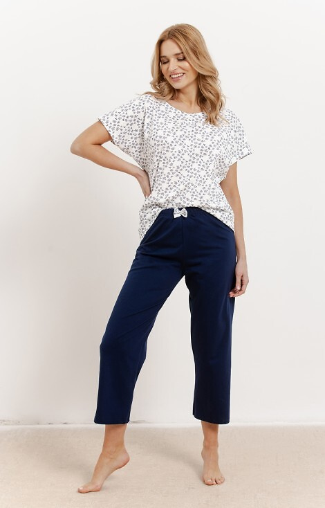 3418 Demi Taro Damenpyjama – Baumwolle, kurze Ärmel, 3/4 Hose