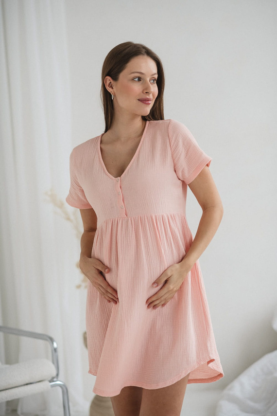 Umstands- und Stillnachthemd Aurora aus Musselin, Milk&Love, Lachsfarben