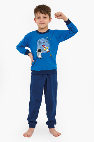 593/176 Galaxy Cornette Jungen-Pyjama – Marineblau bedrucktes T-Shirt und Baumwollhose