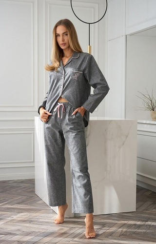 2531 Coco Damenpyjama L&amp;L – Baumwolle, Melange, mit Kragen