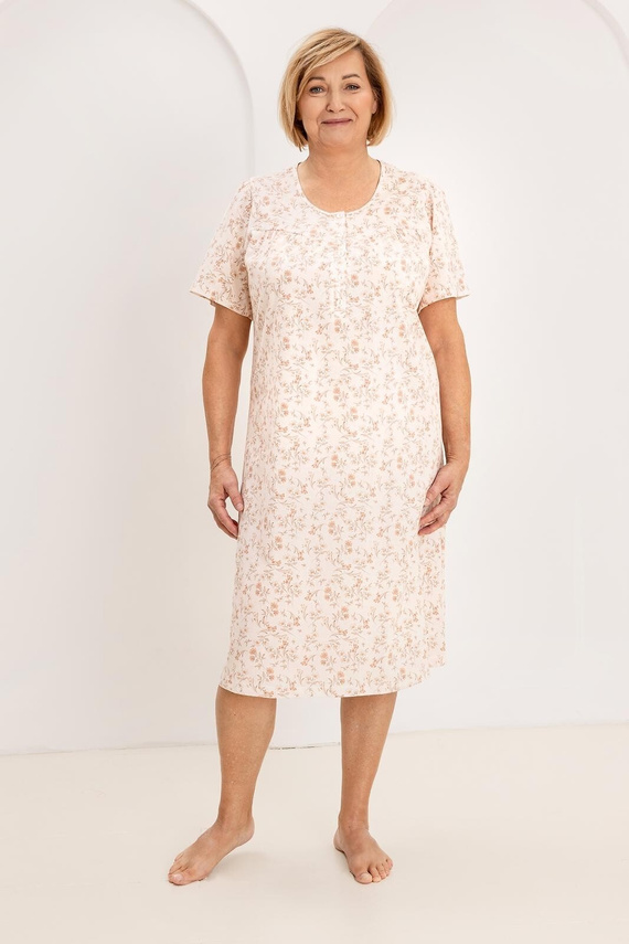 Damen Nachthemd 018 Regina – 100% Baumwolle, Knopfleiste, Leichter Schnitt für Erholsamen Schlaf