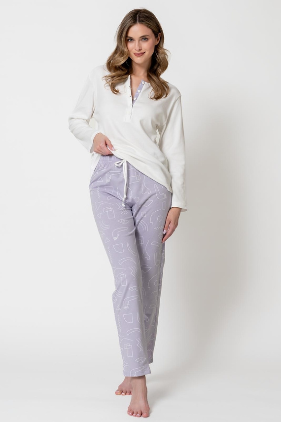 Damen-Pyjama Leveza 1783 Mira in Creme-Lila, 100% Baumwolle