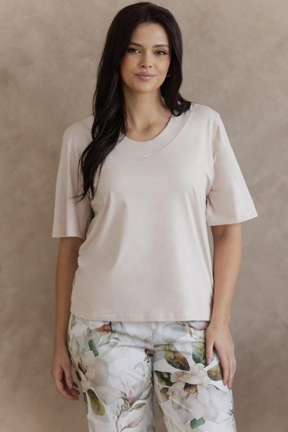 Afrodyta Taro Damenpyjama aus Baumwolle mit Blumenprint, 7/8-Hose, Halbarm