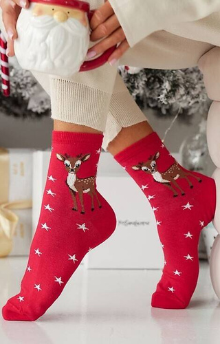 1283-030 Hirsch-Weihnachtssocken für Damen Milena – rot