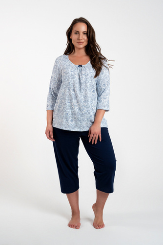 Antonia Damen Schlafanzug 3/4 Ärmel, 3/4 Hose Italian Fashion - blau/grüner Druck 