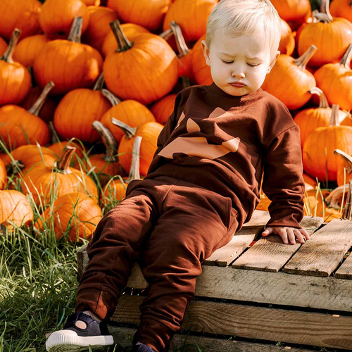 Eevi Halloween brauner Kinder-Trainingsanzug – warmes Set, Sweatshirt und Hose