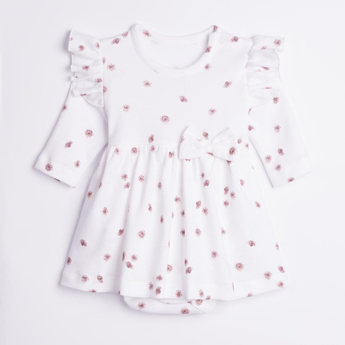 226159 Nicol Mädchenkleid-Body ecru mit langen Ärmeln und Blumenmuster