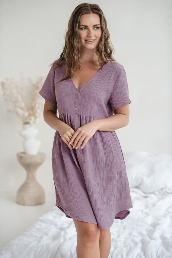 Aurora Musselin Umstands- und Stillnachthemd Milk&Love Lavendel