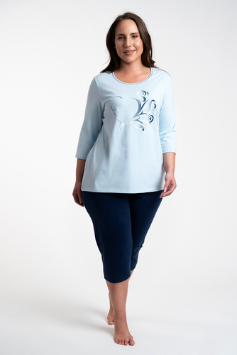 Arietta Damen Schlafanzug 3/4 Ärmel und 3/4 Hose Italienische Mode - blau