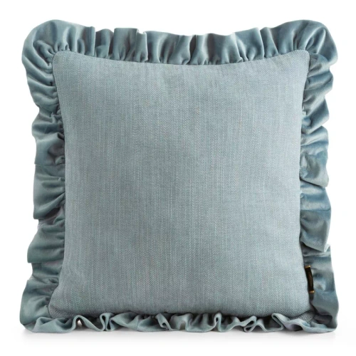 Eurofirany Elvara dekoratives Kissenbezug 45x45 Velours mit Rüsche - Blau