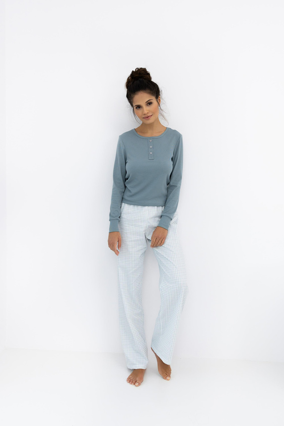 Janelle Sensis – Damen-Pyjama mit langen Ärmeln und karierter Hose