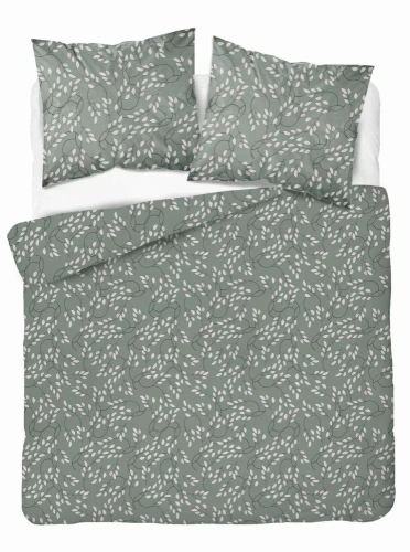 5217 A Satinbettwäsche, feine Blätter, Detexpol Salbei