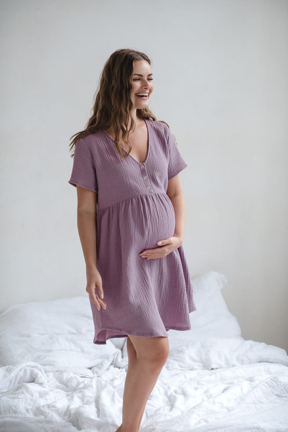 Aurora Musselin Umstands- und Stillnachthemd Milk&Love Lavendel