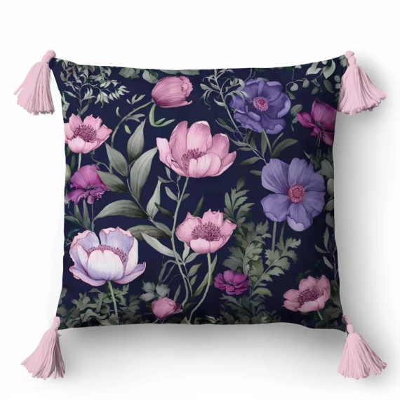 5396 A Deko-Kissenbezug Blumen Panama 58 Detexpol Marineblau