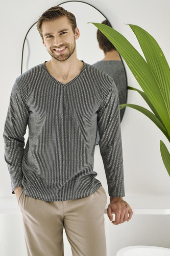 Piżama męska Luca 3481 – bawełna, grafitowy, długi rękaw