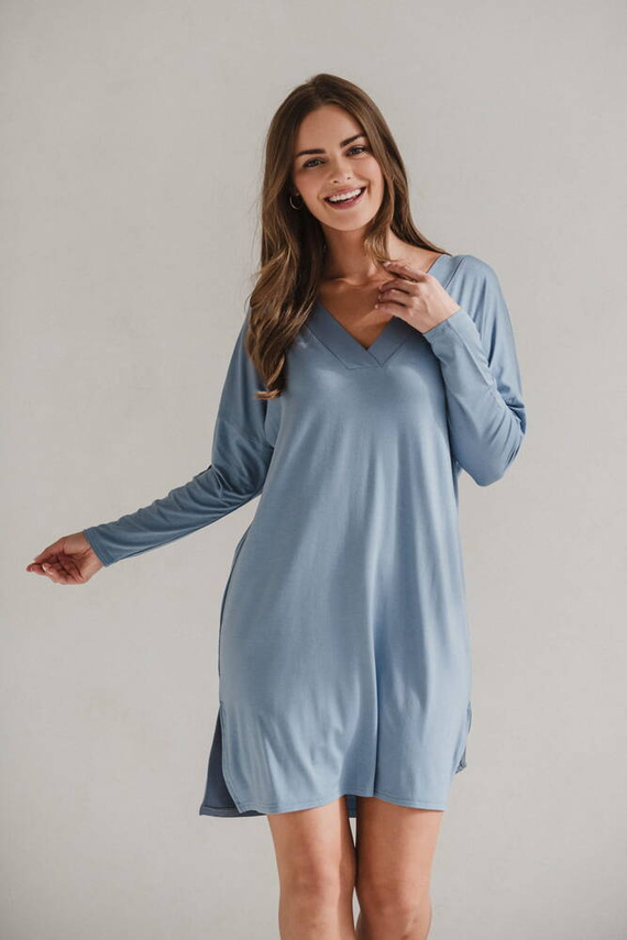 Moon Umstands- und Stillnachthemd aus Bambus, langärmlig, Milk&Love, blau