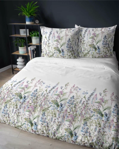 5485 B Detexpol Satin Stories Satinbettwäsche weiß-blau | 100 % Baumwolle, Satinbindung, Reißverschluss, Geschenkverpackung
