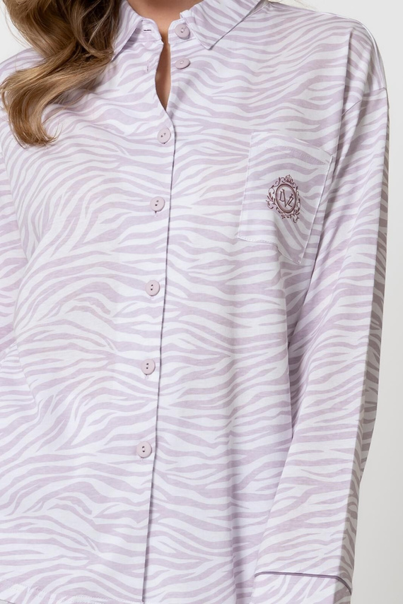Leveza 1790 Penelopa Damen-Pyjama 100% Baumwolle Knöpfe Animal Print weiß-lila