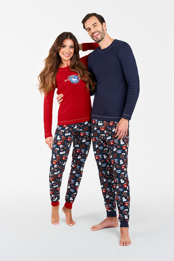 Makala Damen Schlafanzug mit langen Ärmeln und langer Hose Italian Fashion - rot/print 