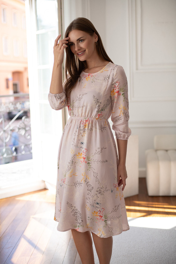 Milk&Love Stillkleid zum Stillen Lovely Dress Midi, 3/4-Arm, buntes Zweigmuster