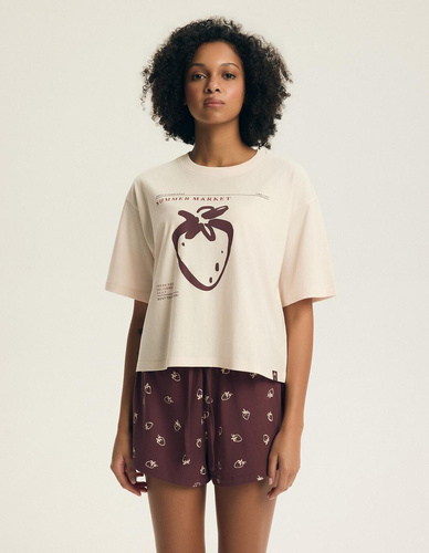 Damenpyjama Henderson Evika 44474 – Baumwolle, Erdbeeren, Shorts