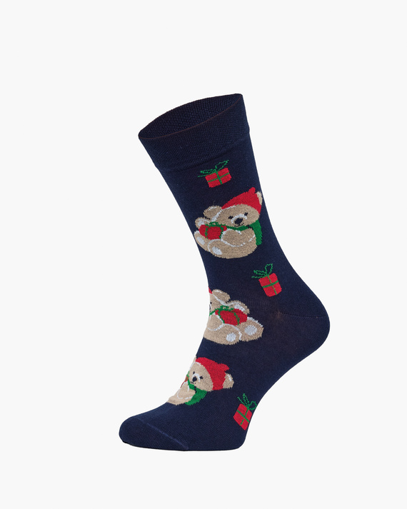 A66 Cornette Premium A'3 Teddybär-Socken, Marineblau – Weihnachts-Dreierpack, Baumwolle, bequem