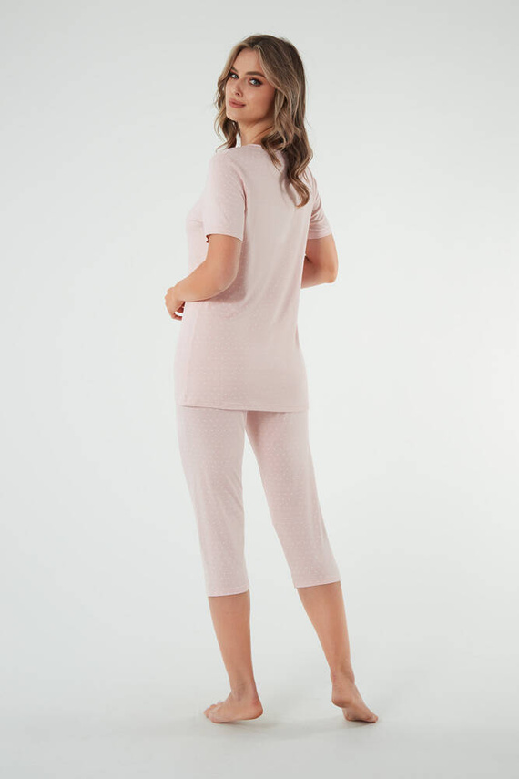 Puntini Damen Schlafanzug mit kurzen Ärmeln, 3/4 Hose Italian Fashion - puderrosa