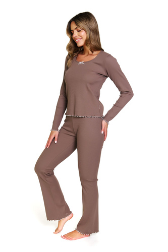 Doctor Nap 7304 – Damen-Pyjama aus Baumwolle mit gewelltem Finish | 95 % Baumwolle, polnische Produktion – Brownie