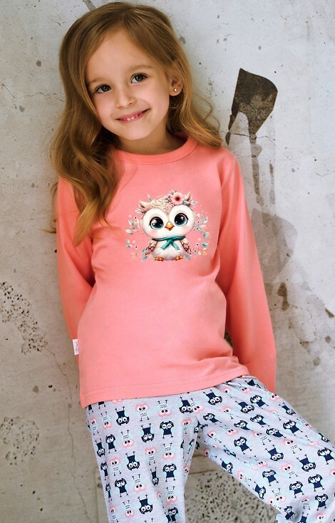 3486, 3487 Emma Taro Mädchenpyjama Aprikose – Baumwolle, bedruckt, gemusterte Hose