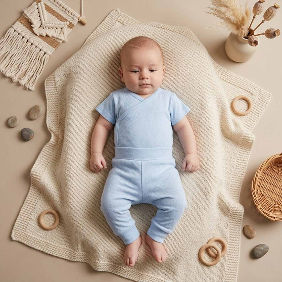 224040 Nicol Wickelbody für Babys Blau 100% Baumwolle Ajour