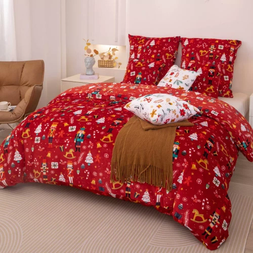 Merry Cozy Christmas rote Teddybär-Bettwäsche von Spod Iglity i Nitki – Plüsch-Mikrofaser 210 g/m²