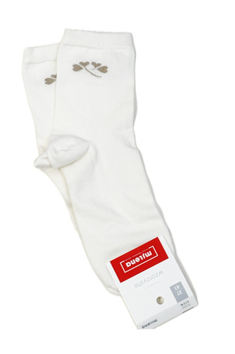 Milena 0200-178 – Damen-Baumwollsocken mit kleinem Muster und Lurexfaden | Polnische Produktion – naturfarben