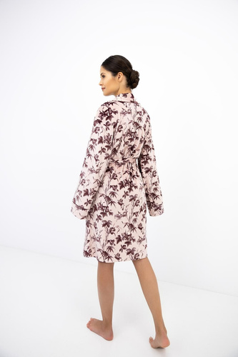 Sensis Thalia Damen Bademantel aus Velours mit rosa Schalkragen