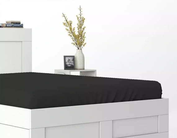 Mikrosatin Spannbettlaken Poly Detexpol glatt mit Gummizug black