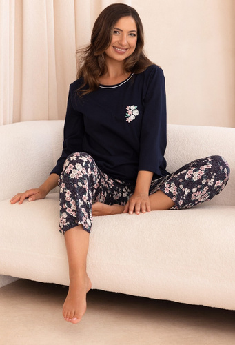 Regina 744 3/4 Damen Pyjama 100% Baumwolle 7/8 Hose