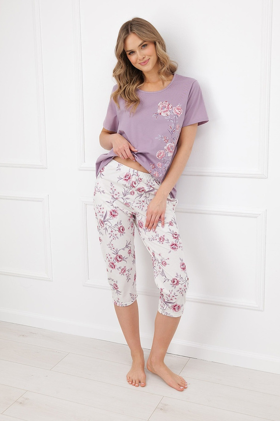 Italian Fashion Karilla Damen-Pyjama 100% Baumwolle 3/4-Hose mit Blumenmuster